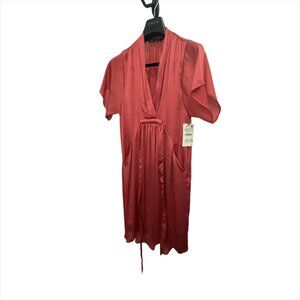 Pink Wrap Flowy Midi Dress Elegant Wedding Guest